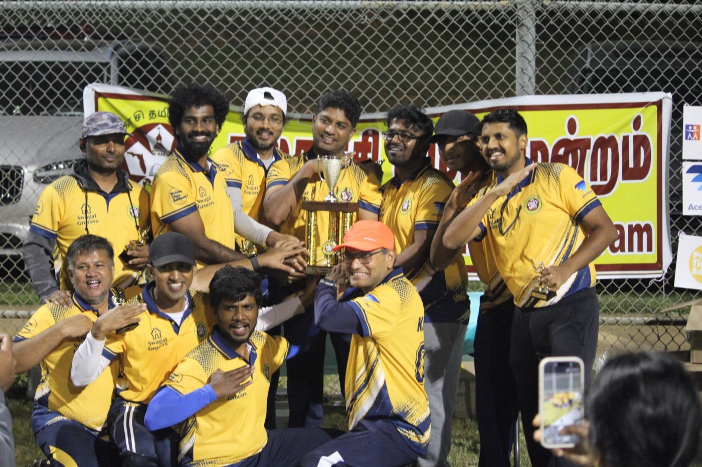 Theeya Viladanum Kumaru celebrating with the TTM Premier League 2026 trophy